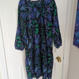 Gudrun Sjoden Black, Blue, and Green Floral Long Sleeve Dress